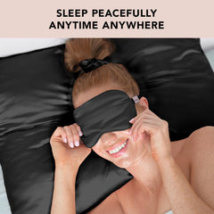 Kitsch satin sleep mask shows light-blocking capability in dim light.