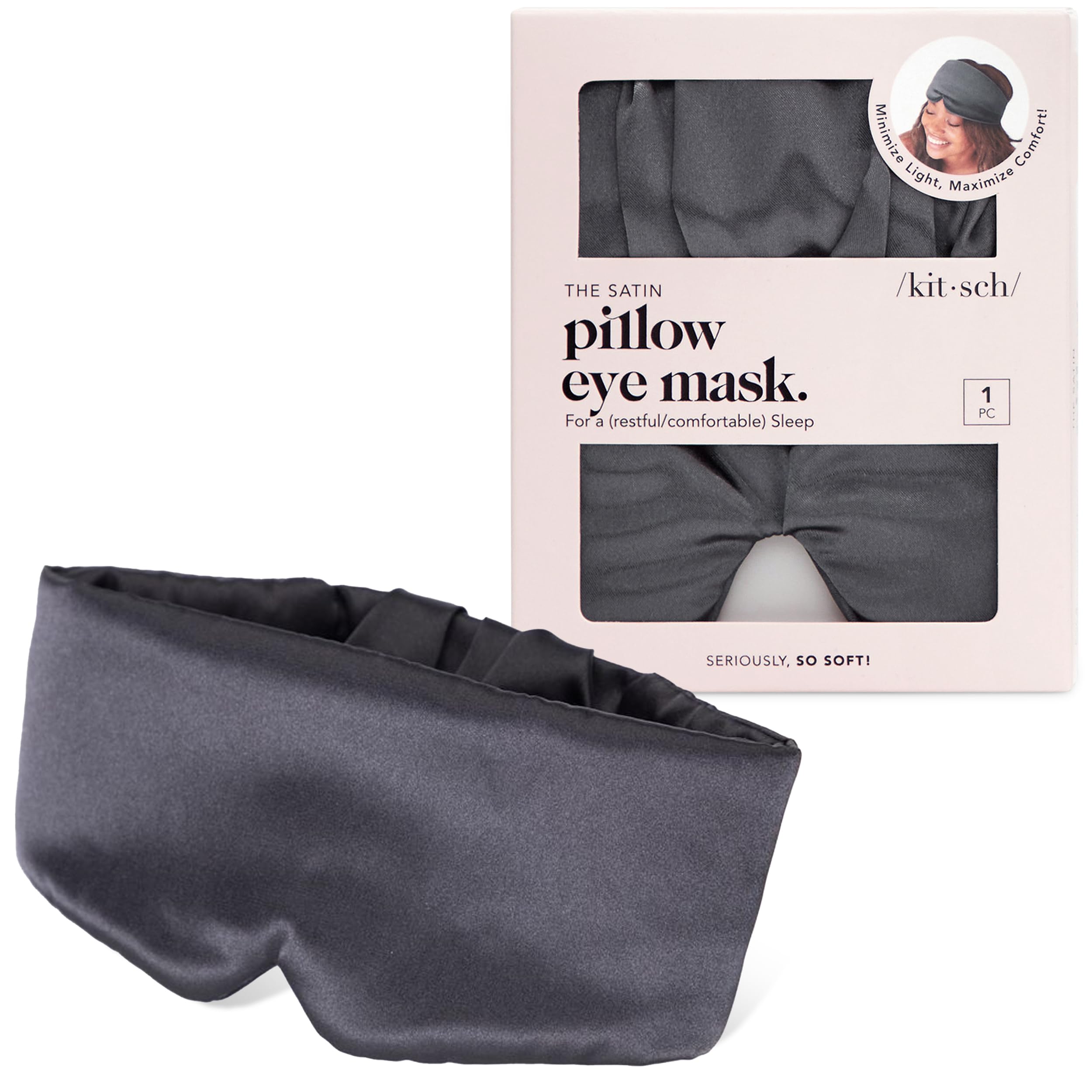 Kitsch charcoal satin sleep mask ideal for light-sensitive sleepers