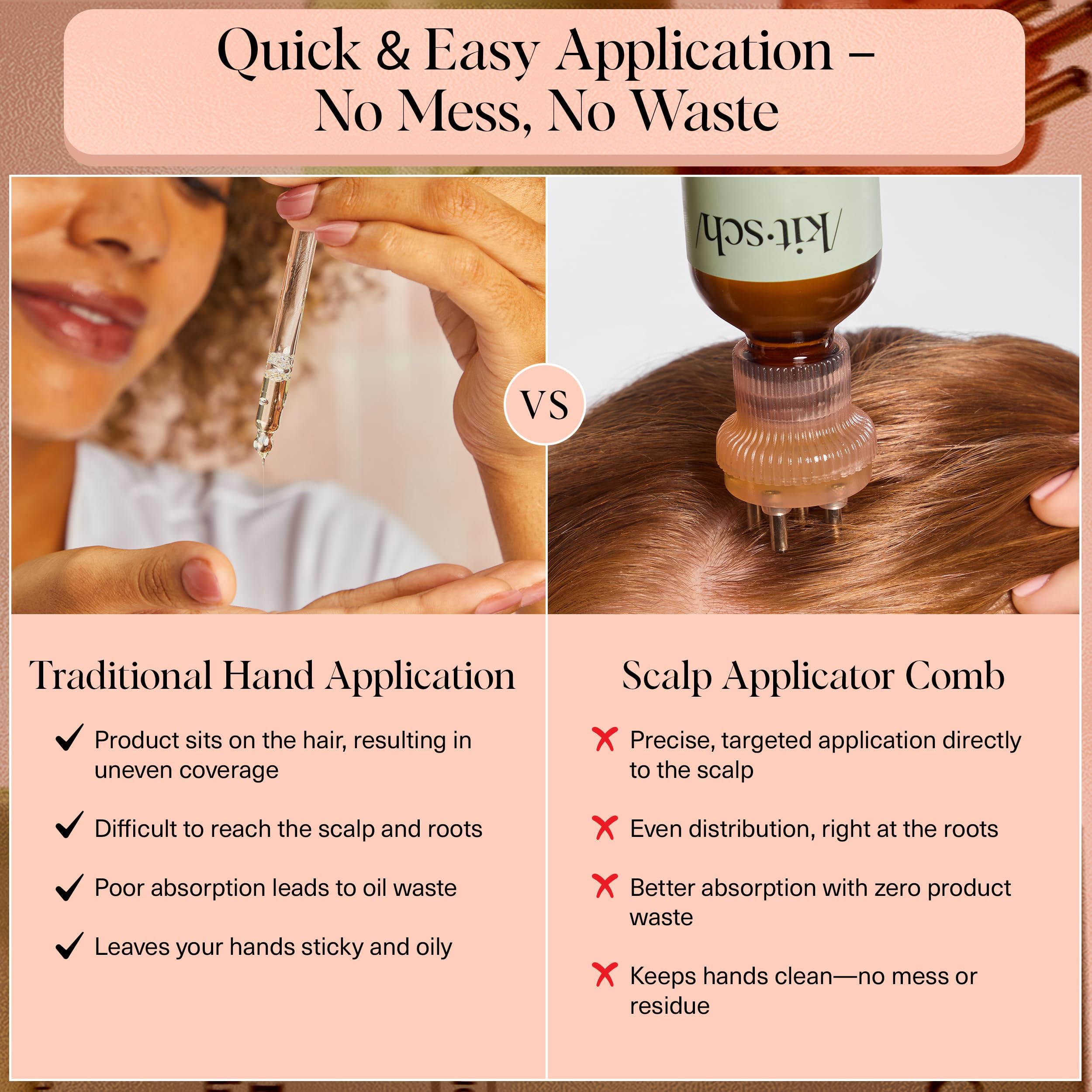 Kitsch Scalp & Hair Oil Applicator in a daily hair care routine setup.