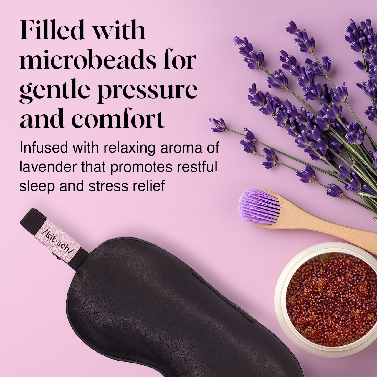 Kitsch ultra-soft satin mask shown on the face for comfort.