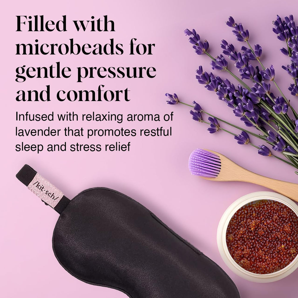 Kitsch ultra-soft satin mask shown on the face for comfort.