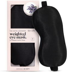 Kitsch weighted satin sleep mask with lavender enhances calm and light blocking.