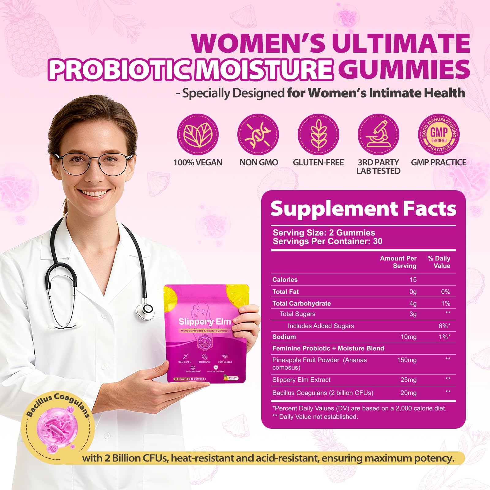 Kitty Queen bacillus coagulans gummies closeup highlighting heat- and acid-resistance probiotic benefits.