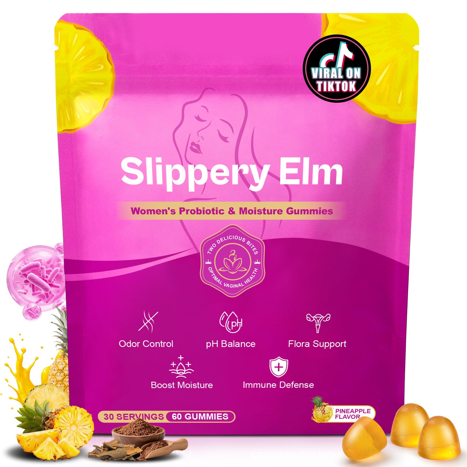 Kitty Queen slippery elm gummies bottle for convenient daily probiotic support.