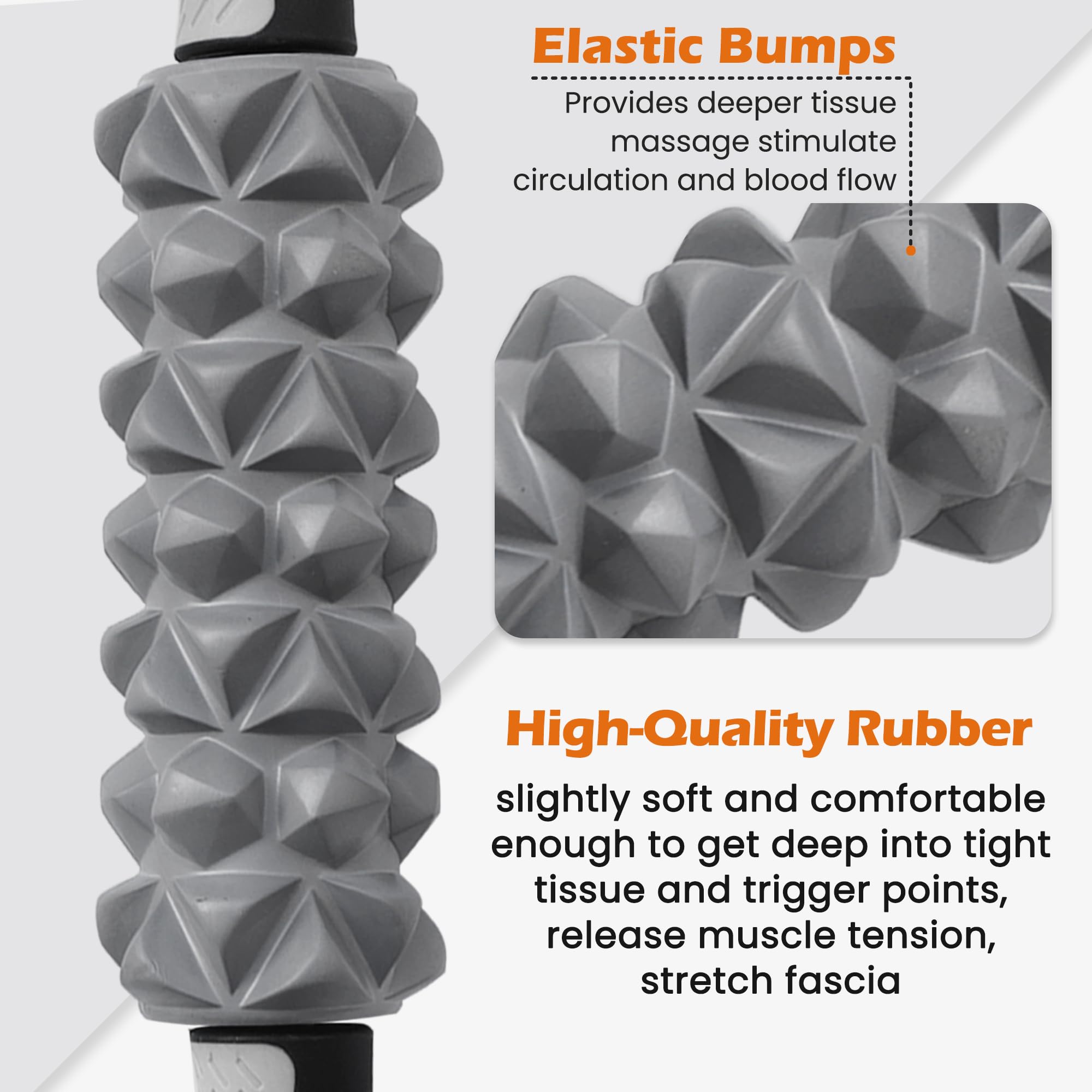 KITWILD Muscle Roller Stick grip detail emphasizes textured grips for stability during use.