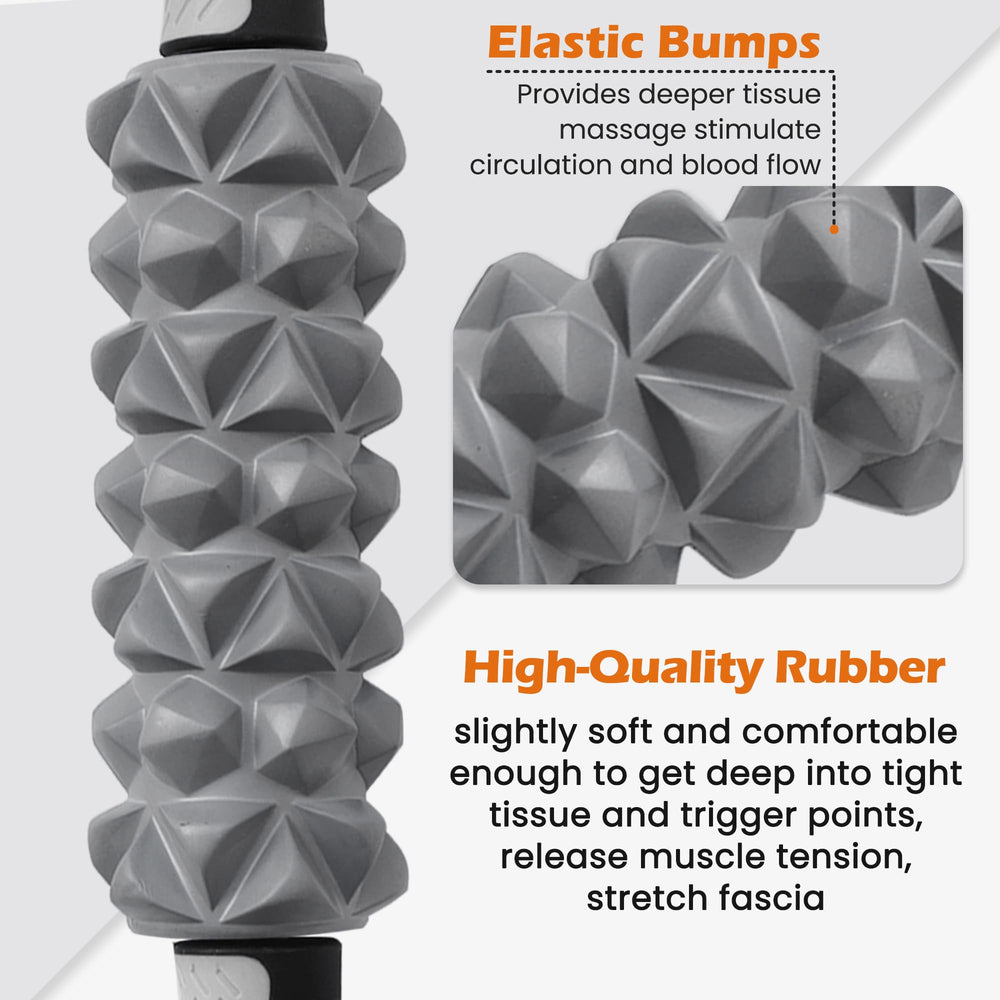 KITWILD Muscle Roller Stick grip detail emphasizes textured grips for stability during use.