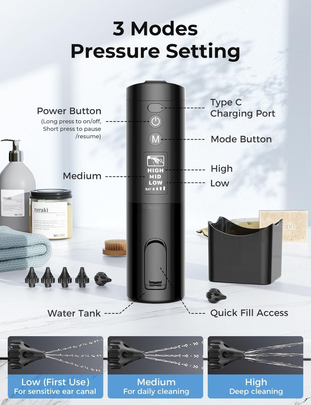 KIWONG IPX7 waterproof ear cleaner suitable for shower use.