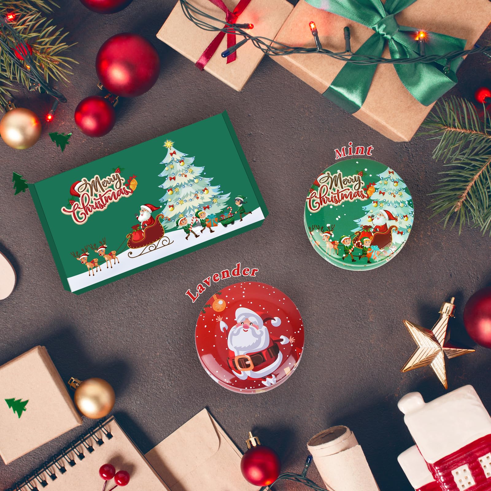 Vela KIYTARBOO en frasco con diseño navideño, ilumina salones con aroma suave.