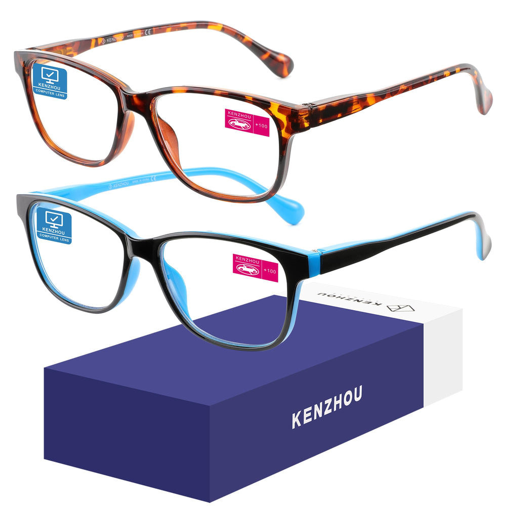 K KENZHOU blue light glasses worn in a stylish face portrait for eye protection.