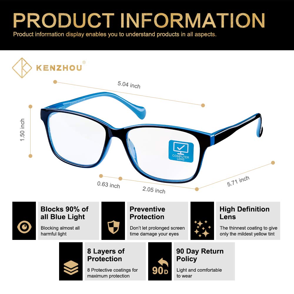 K KENZHOU lightweight frames offer all-day comfort.