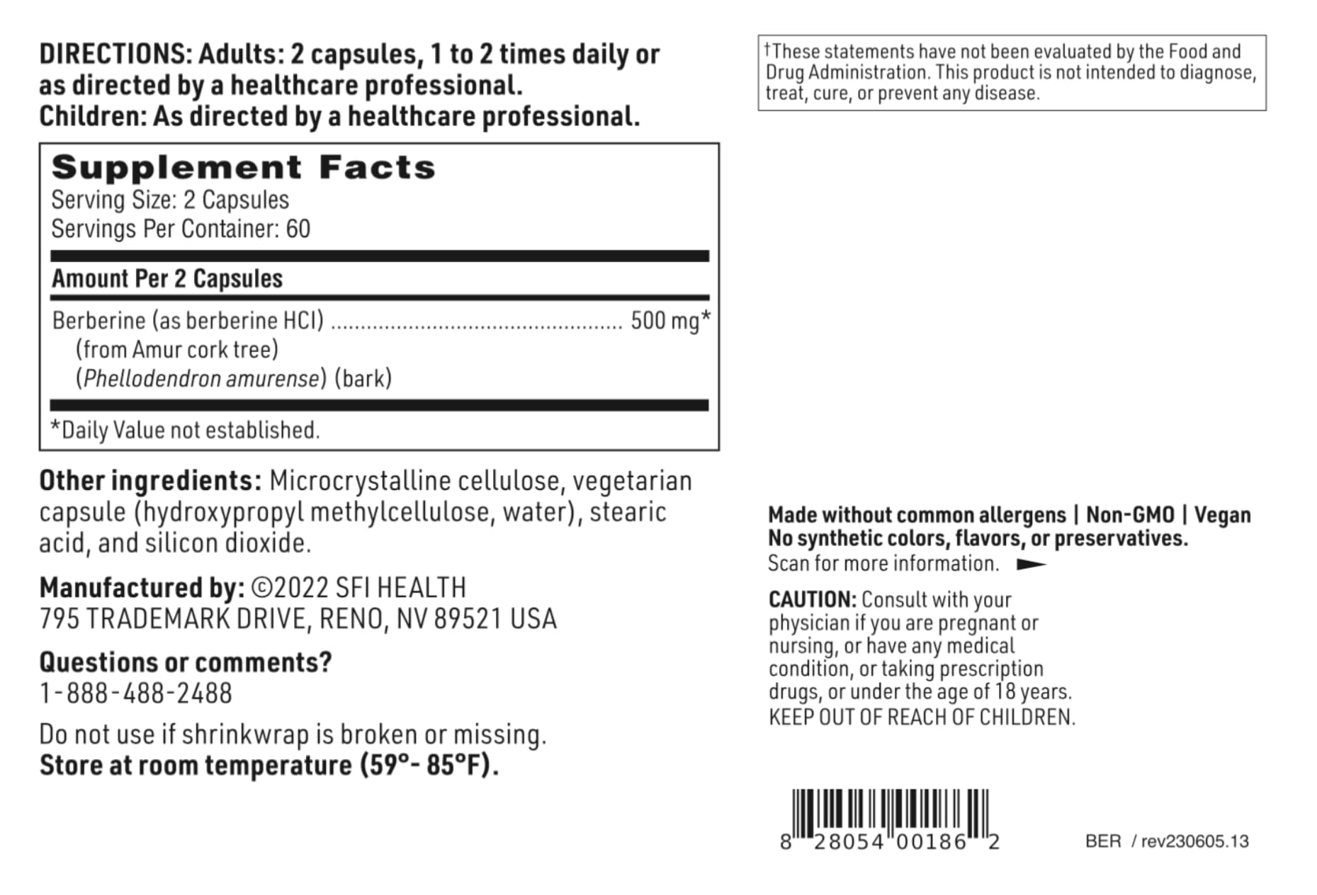 Klaire Labs Berberine HCI 500mg product supports broad use and timing guidance