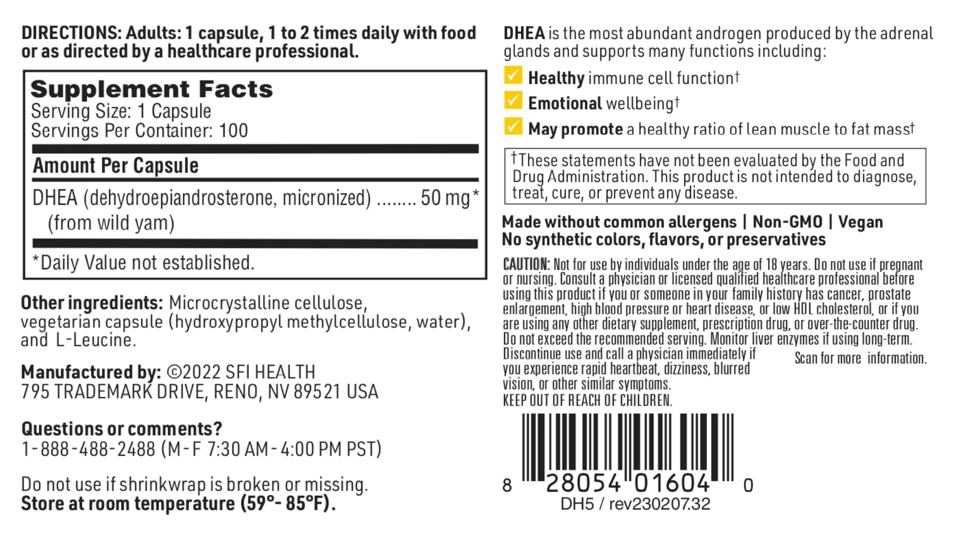 Klaire Labs DHEA 50mg dosage information panel visible