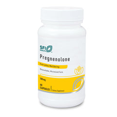 Klaire Labs Pregnenolone bottle with 60 vegetarian capsules for daily use.