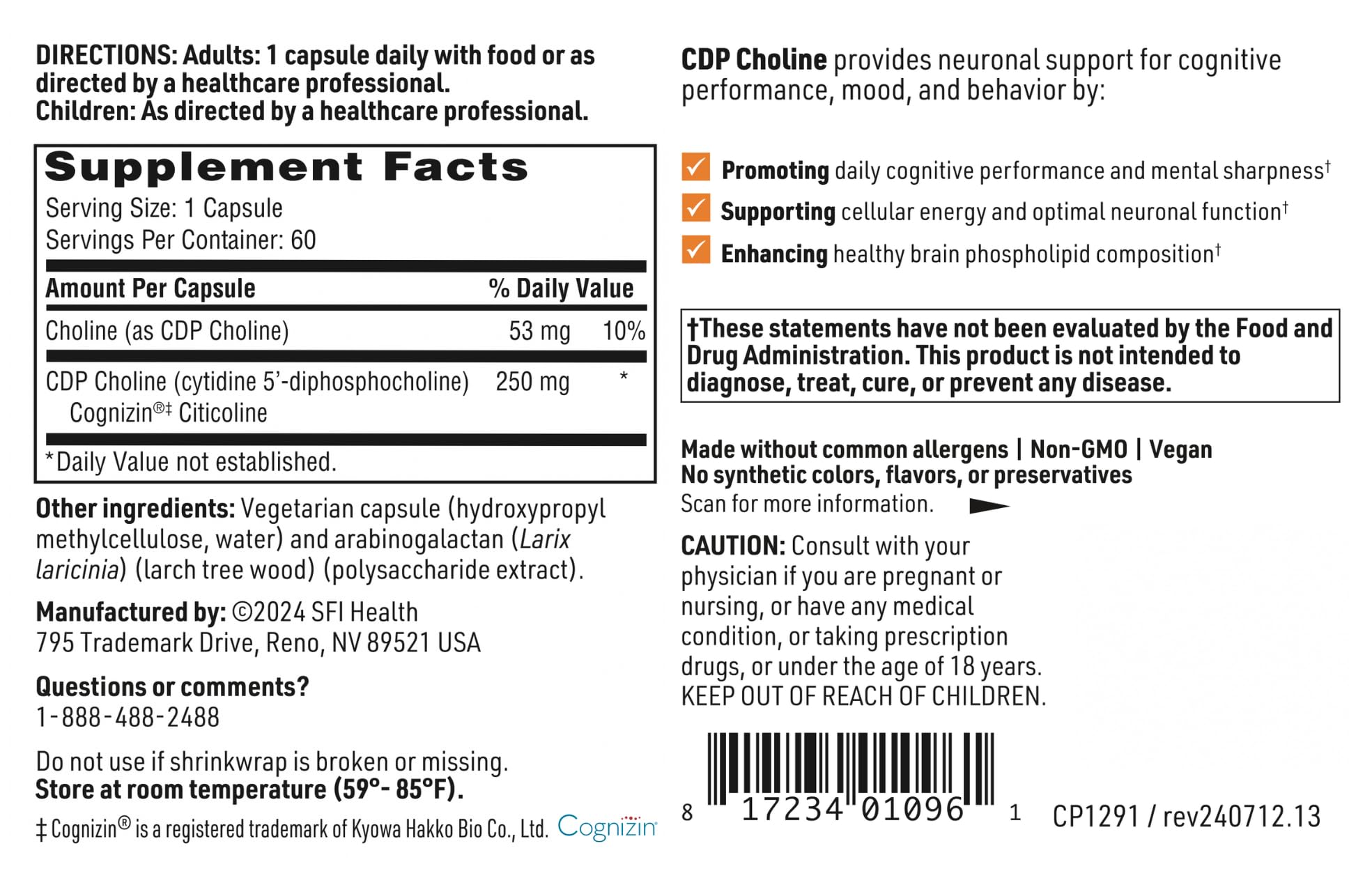 SFI Health Klaire Labs CDP Choline memory and attention concept
