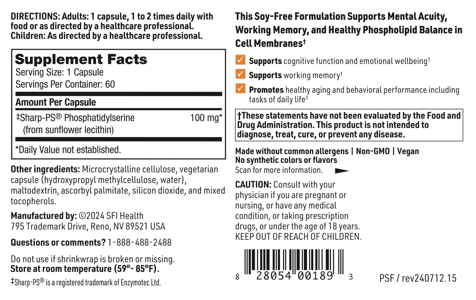 Klaire Labs SFI Health vegetarian capsules for plant-based convenience.