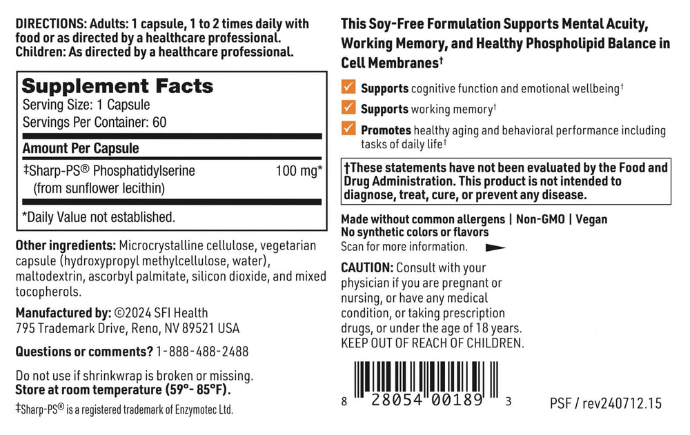Klaire Labs SFI Health vegetarian capsules for plant-based convenience.