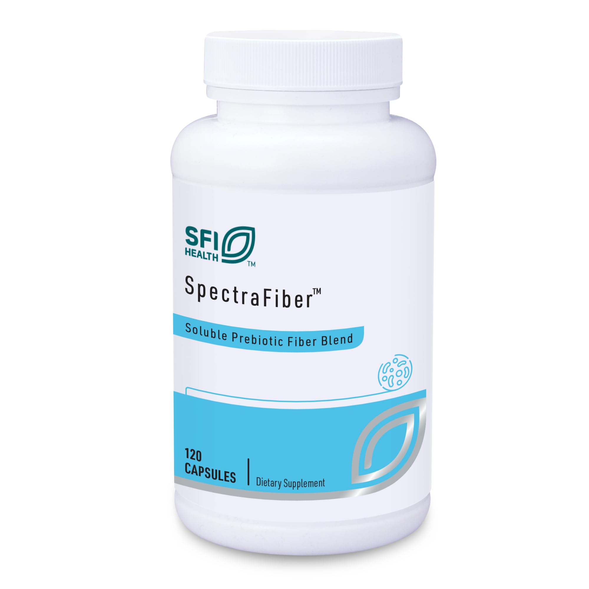 SFI Health SpectraFiber bottle label highlights gluten-free, hypoallergenic formula for sensitive digestion.