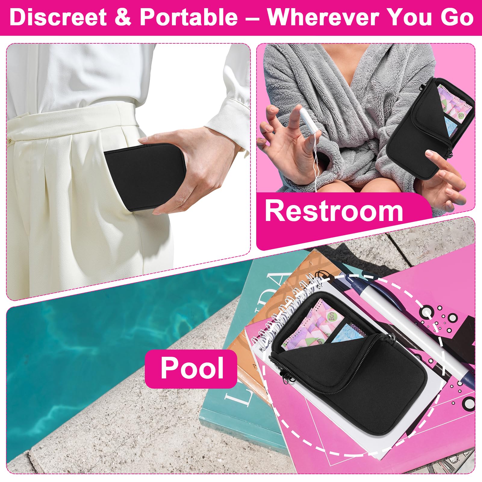 Klawdsky Tampon Holder discreet black pouch blends with any bag.