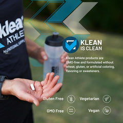 Close-up of Klean Athlete Calcium Citrate capsules showing calcium citrate content.