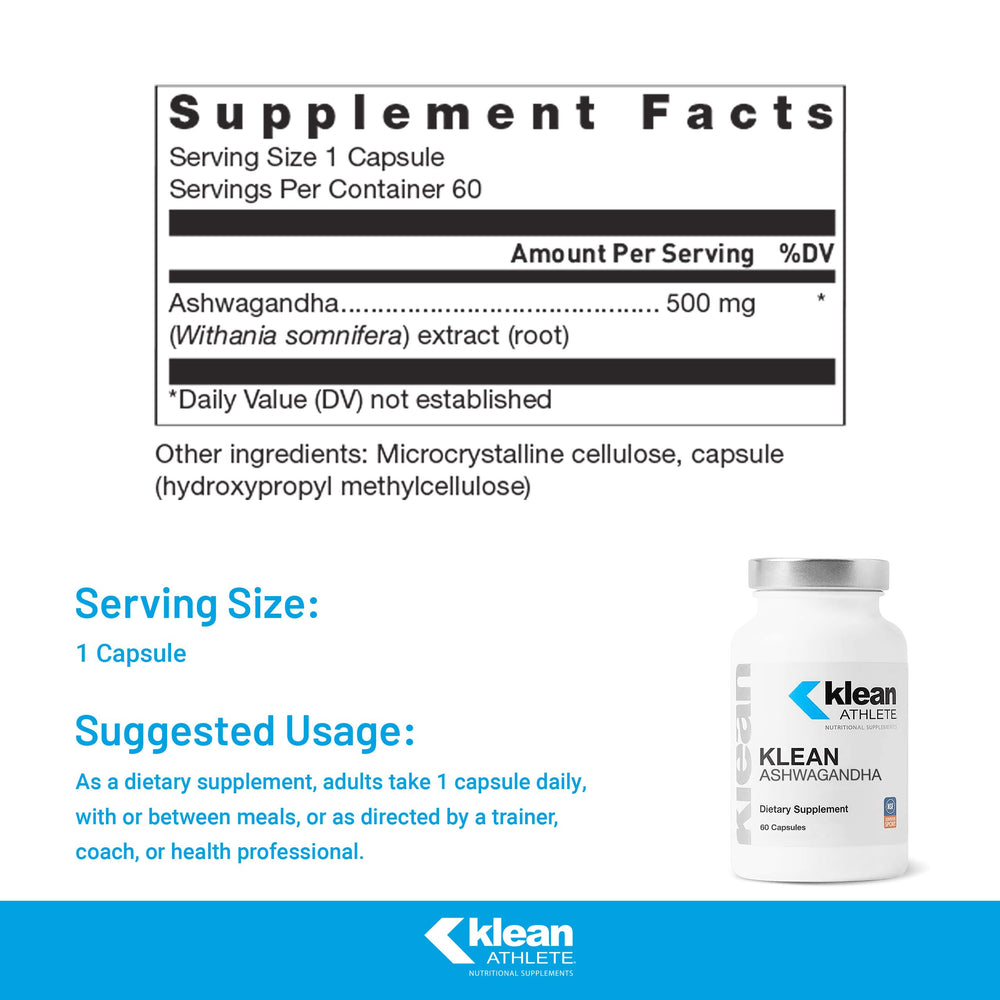 Klean Athlete Klean Ashwagandha capsules close-up showing daily use