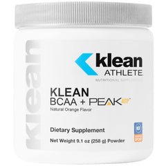 Klean Athlete Klean BCAA + Peak ATP powder in tub for lean muscle support.