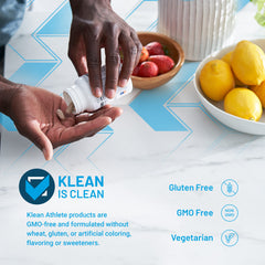Klean Athlete Klean Multivitamin capsules closeup showing convenient capsules for on-the-go nutrition.