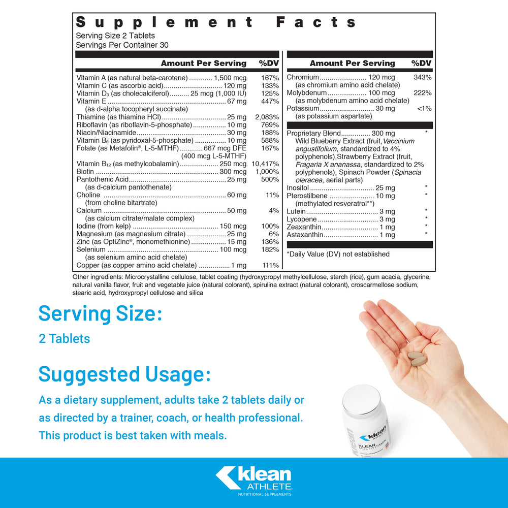 Klean Athlete Klean Multivitamin pour illustrates easy daily dosing for athletes.