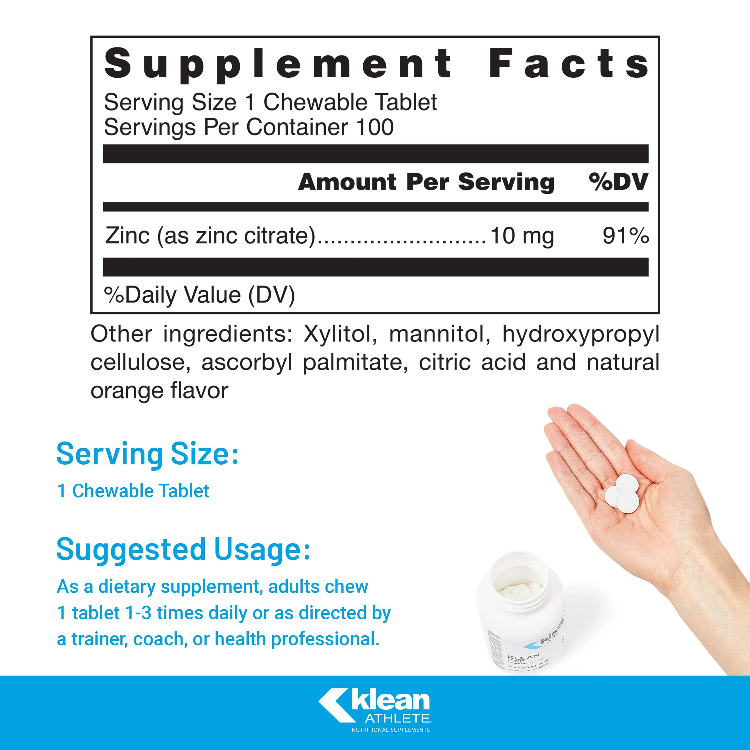 Klean Athlete Klean Zinc bottle side with label and NSF Certified for Sport