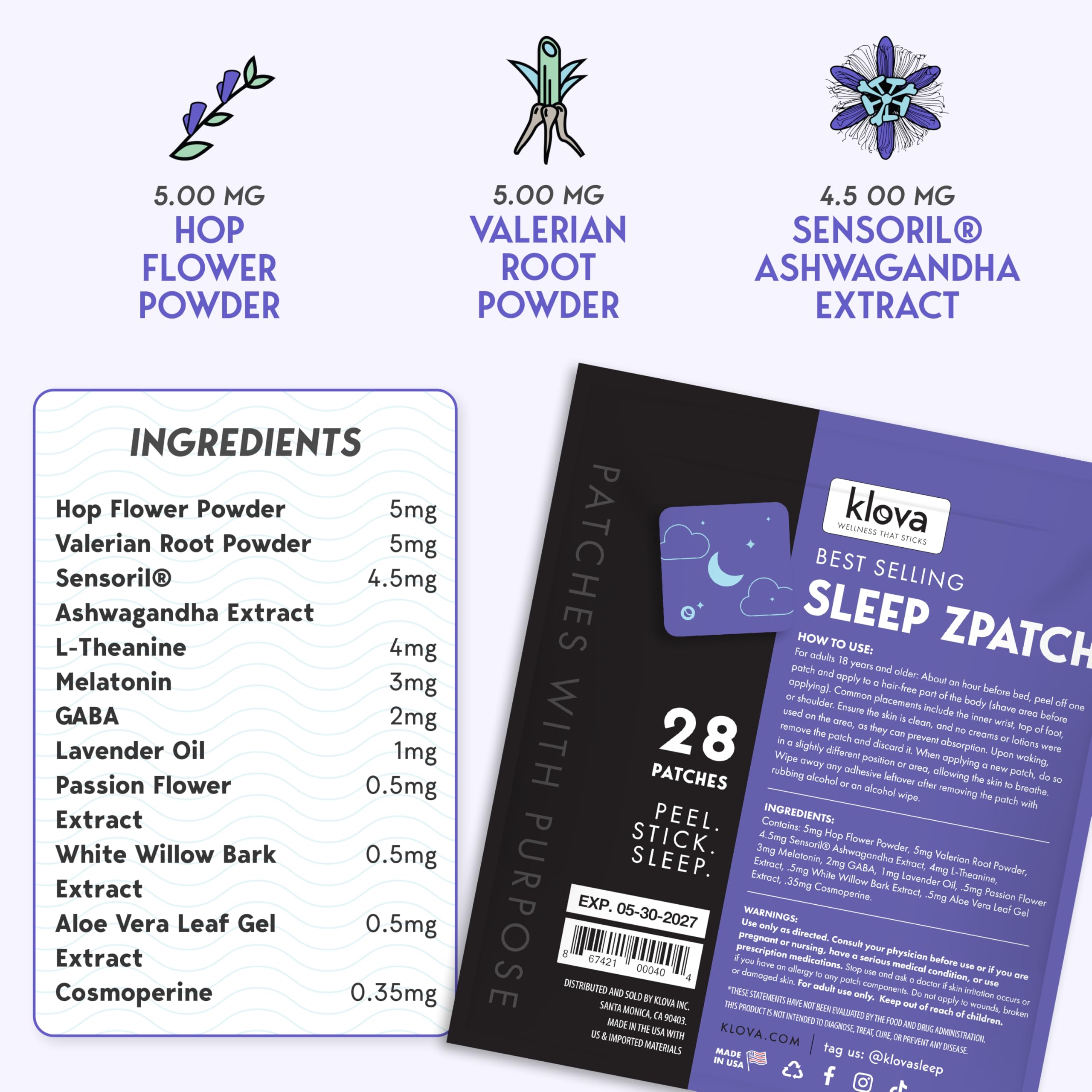 Klova ZSleep closeup highlights patch texture and skin-friendly design.