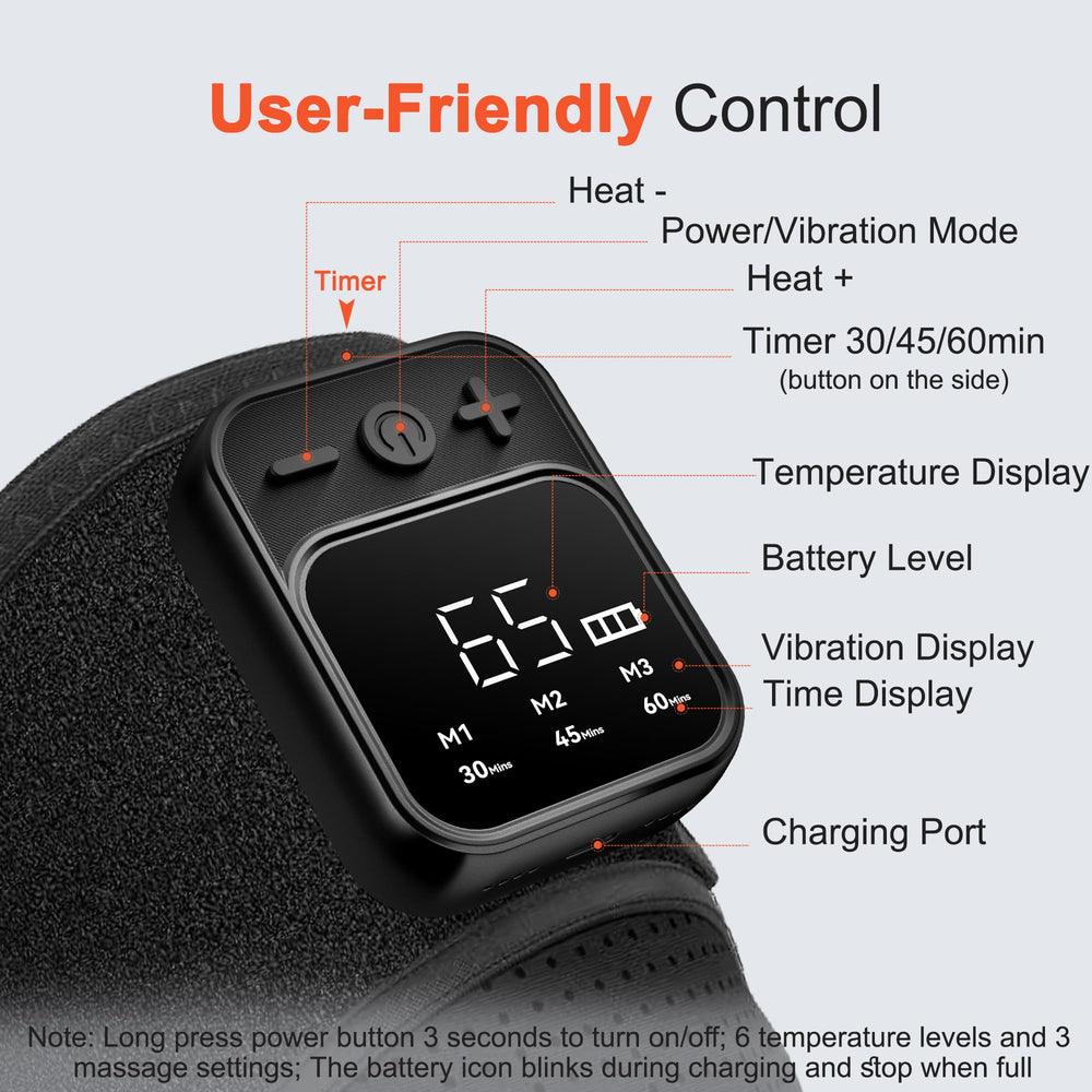 KlugPop massager with 3D-textured buttons enables easy blind operation.