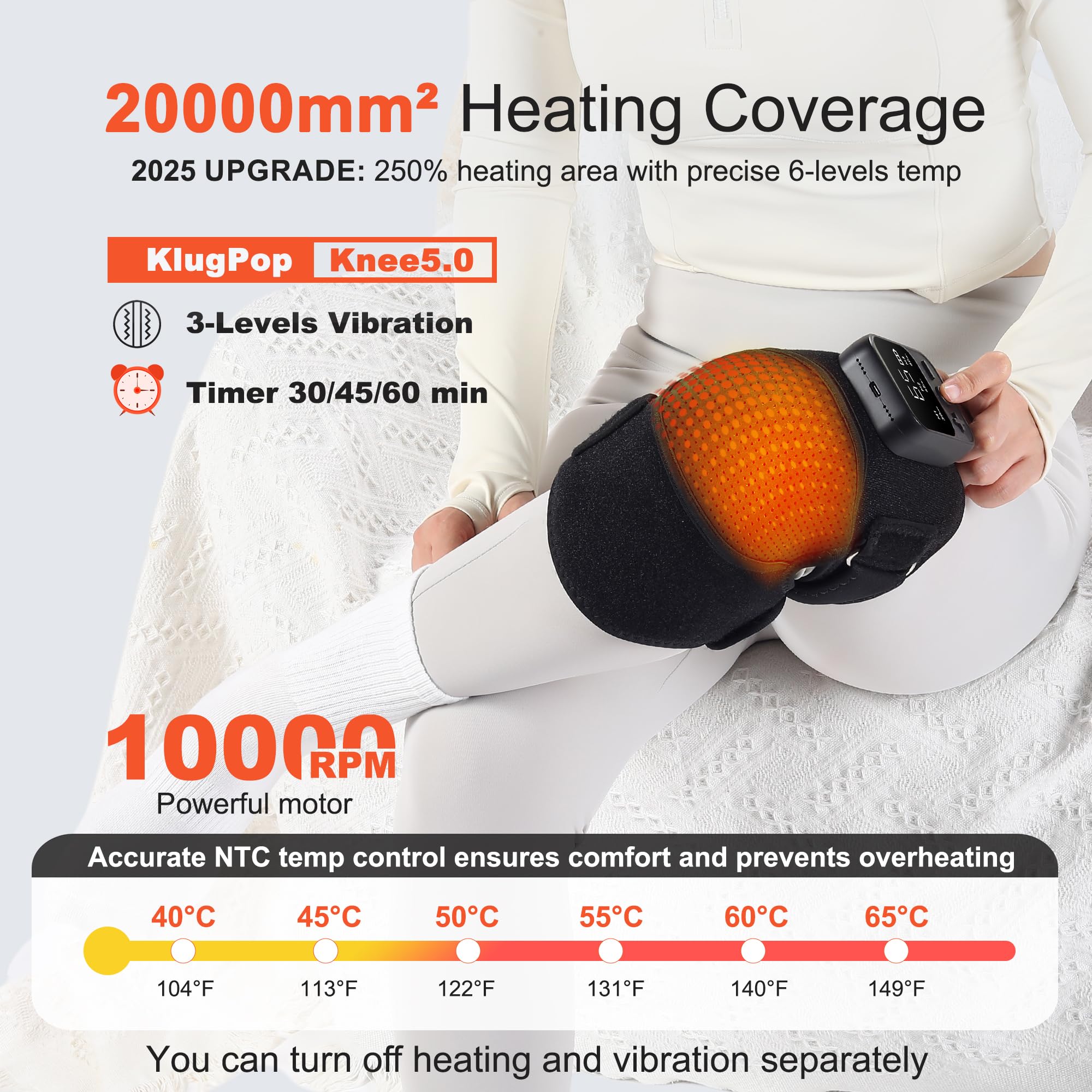 Adjustable heat levels for tailored knee comfort with KlugPop