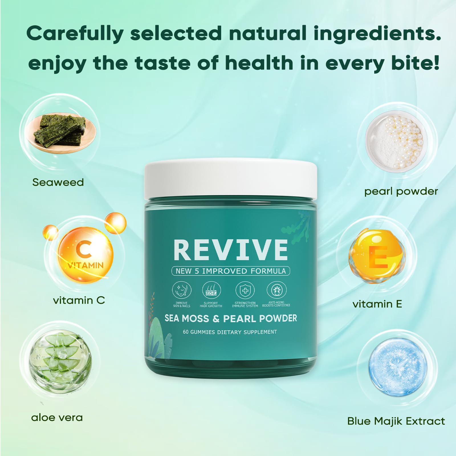 KLUNIZ Revive Hair Gummies featuring pearl powder, hinting at skin and hair glow.