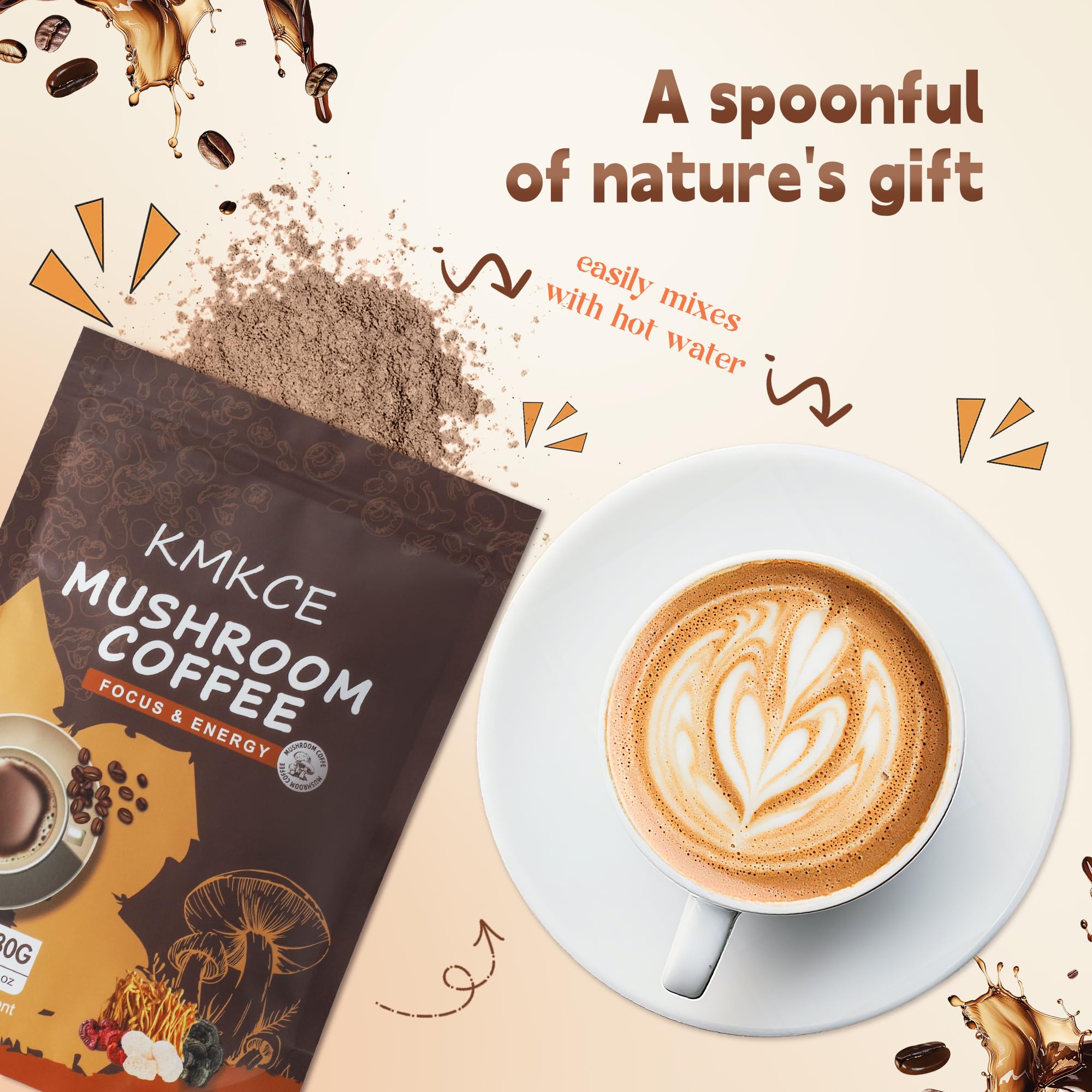 KMKCE Mushroom Coffee instant powder for quick, easy brewing.