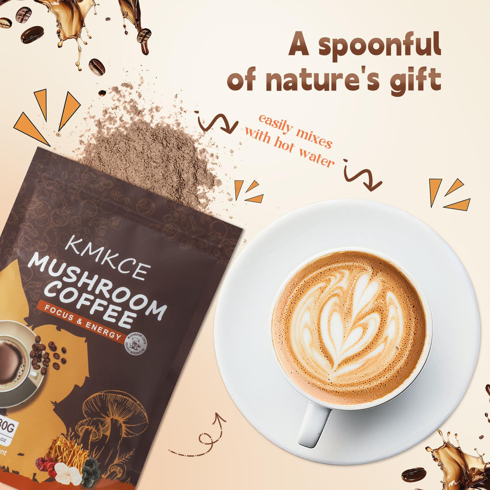 KMKCE Mushroom Coffee instant powder for quick, easy brewing.