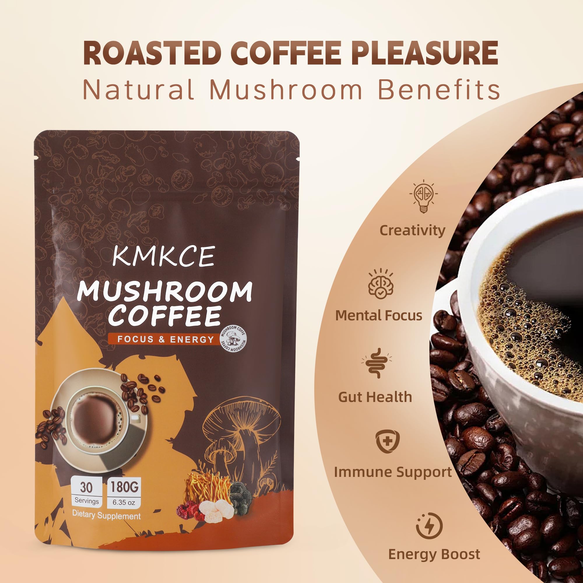 KMKCE Mushroom Coffee with Shiitake fosters digestive comfort and flavorful aroma.