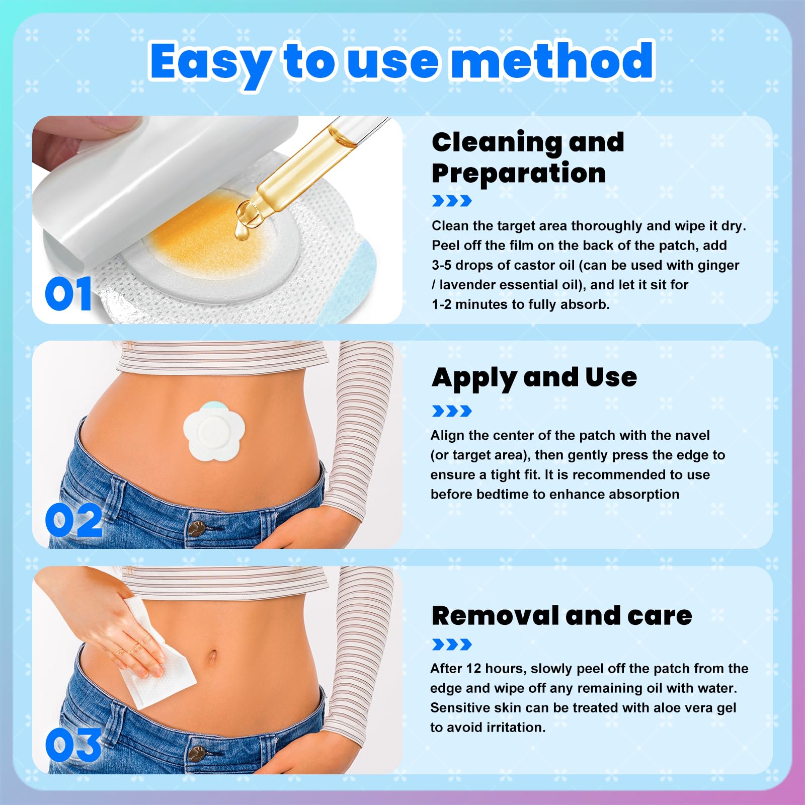 KMLWXD Castor Oil Patches cotton core visible for soft, quick absorption