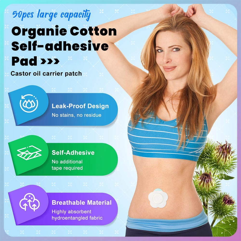 KMLWXD Castor Oil Patches on navel area shows secure placement during activity