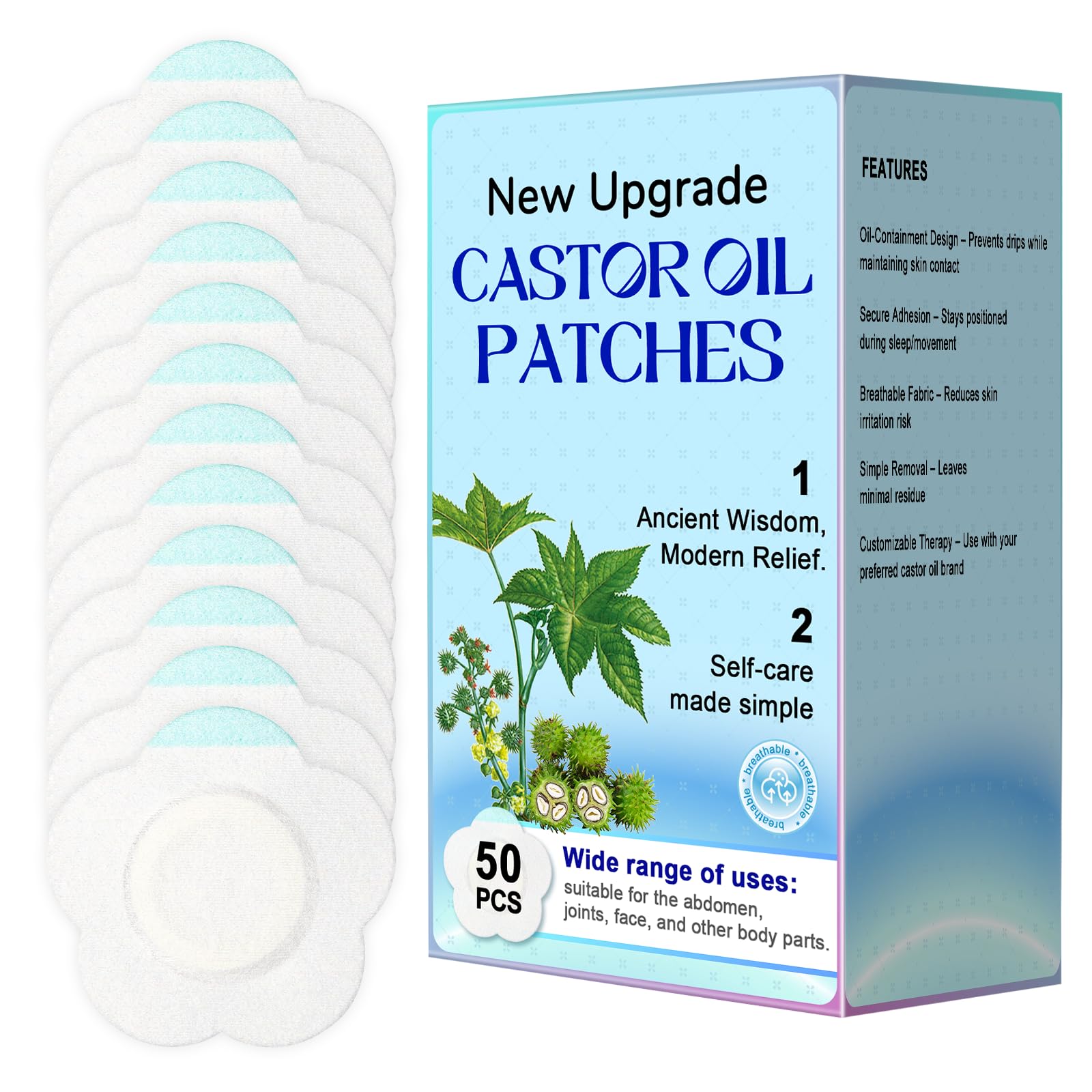 KMLWXD Castor Oil Patches pack 50pcs for easy daily use