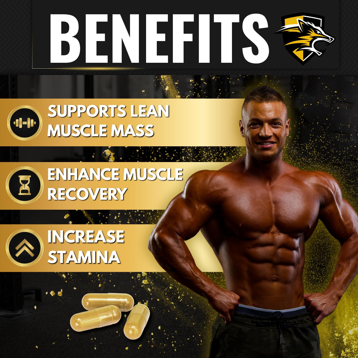KNIGHT WOLF SUPPS Athlete workout scene hints at performance support.