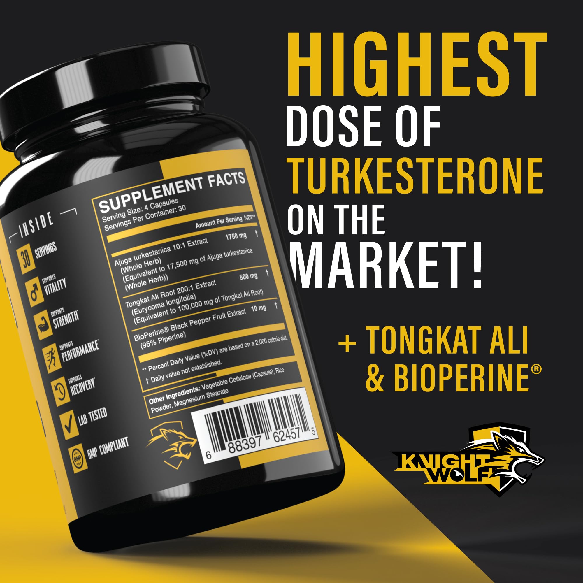 KNIGHT WOLF SUPPS Bioperine absorption enhancer label close-up for improved uptake.