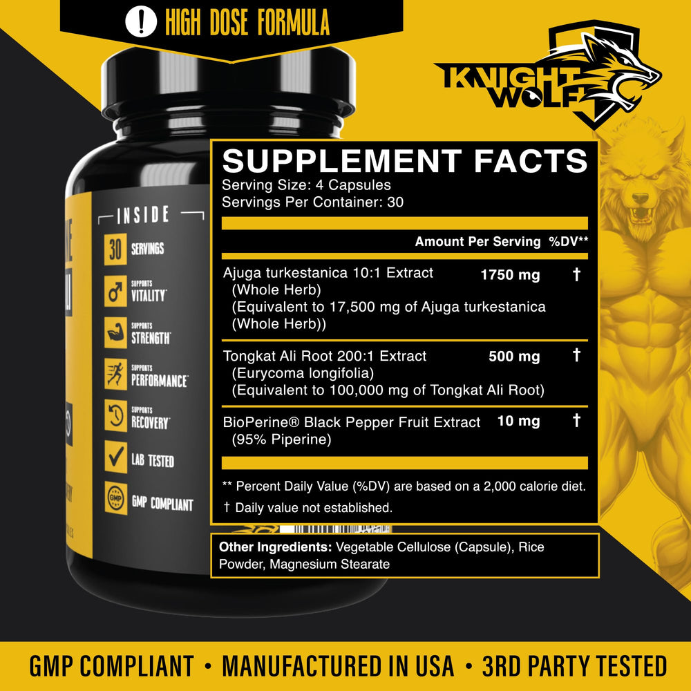 KNIGHT WOLF SUPPS Made in USA facility image implies strict quality control.