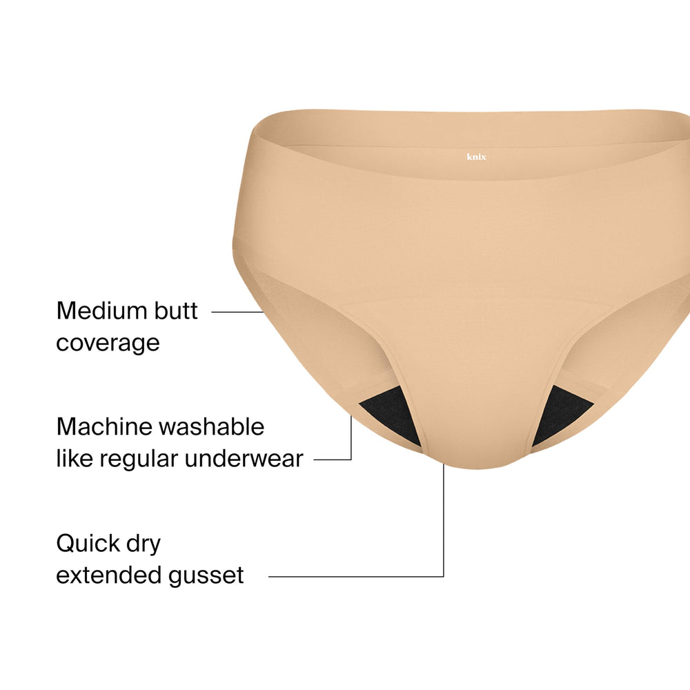 KNIX comfortable mid-rise fit in warm sand for everyday wear