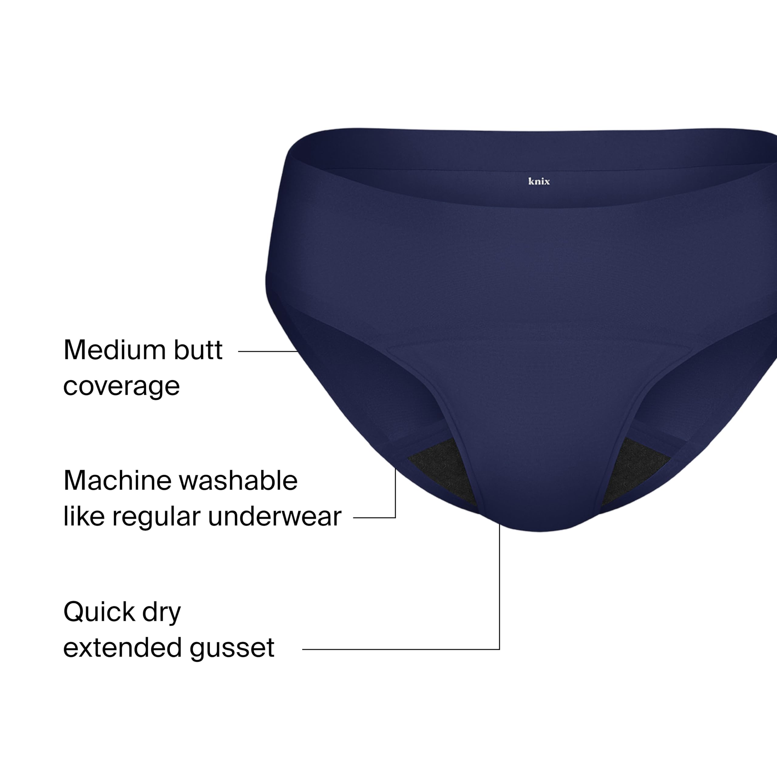KNIX fabric close-up shows breathable material and quick-dry performance