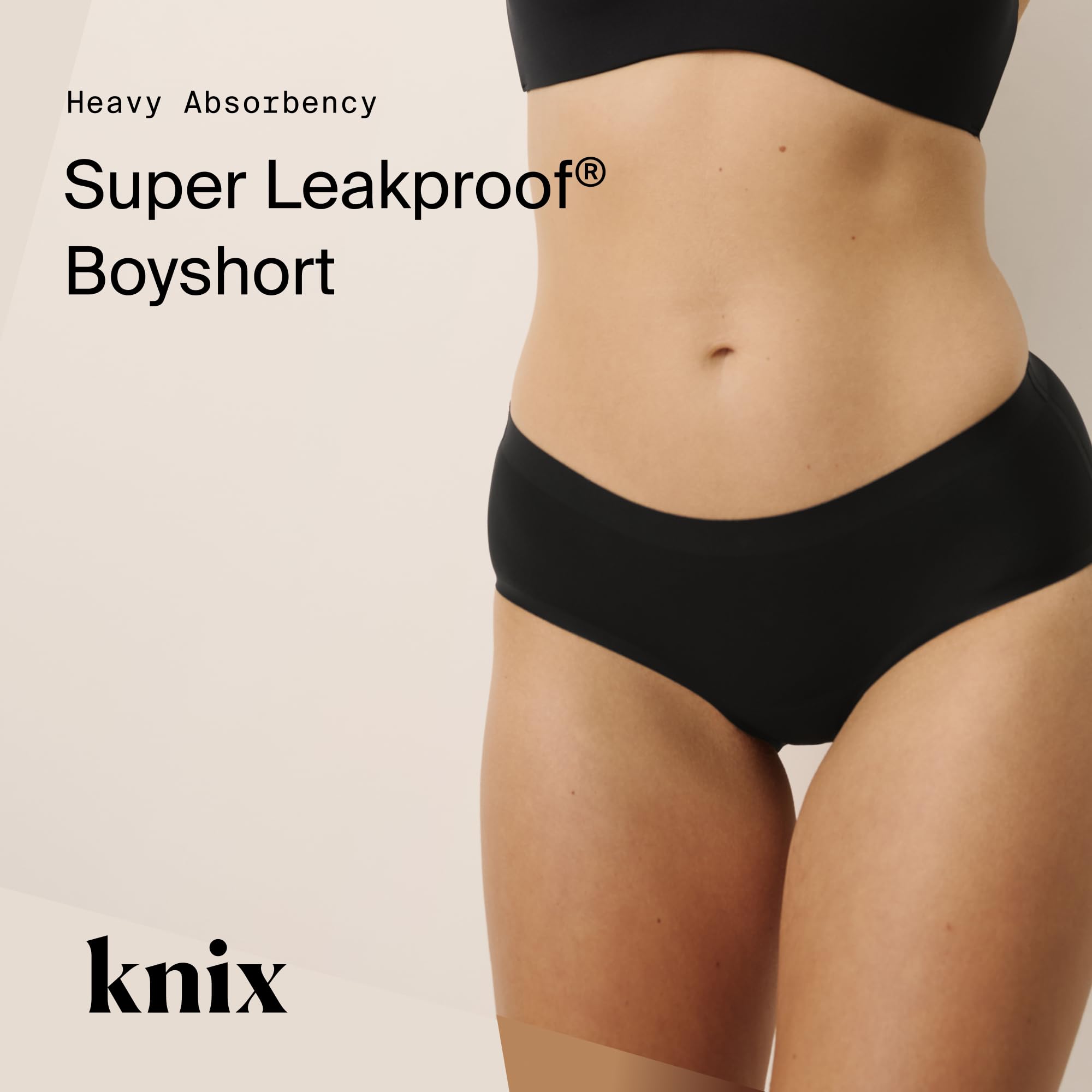 KNIX Super Leakproof No-Show Boyshort side view highlighting comfortable mid-rise fit.