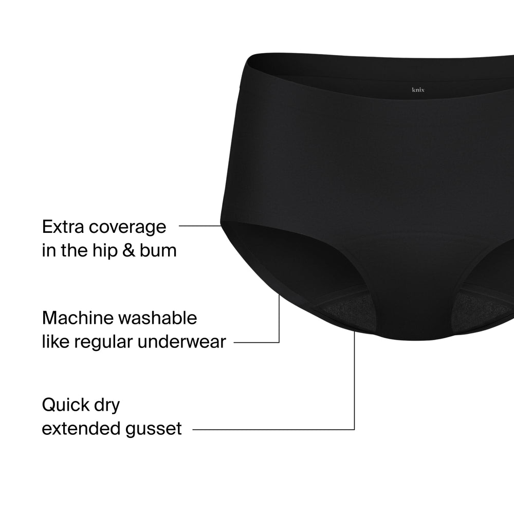 KNIX No-Show Boyshort liner close-up shows quick-dry technology.