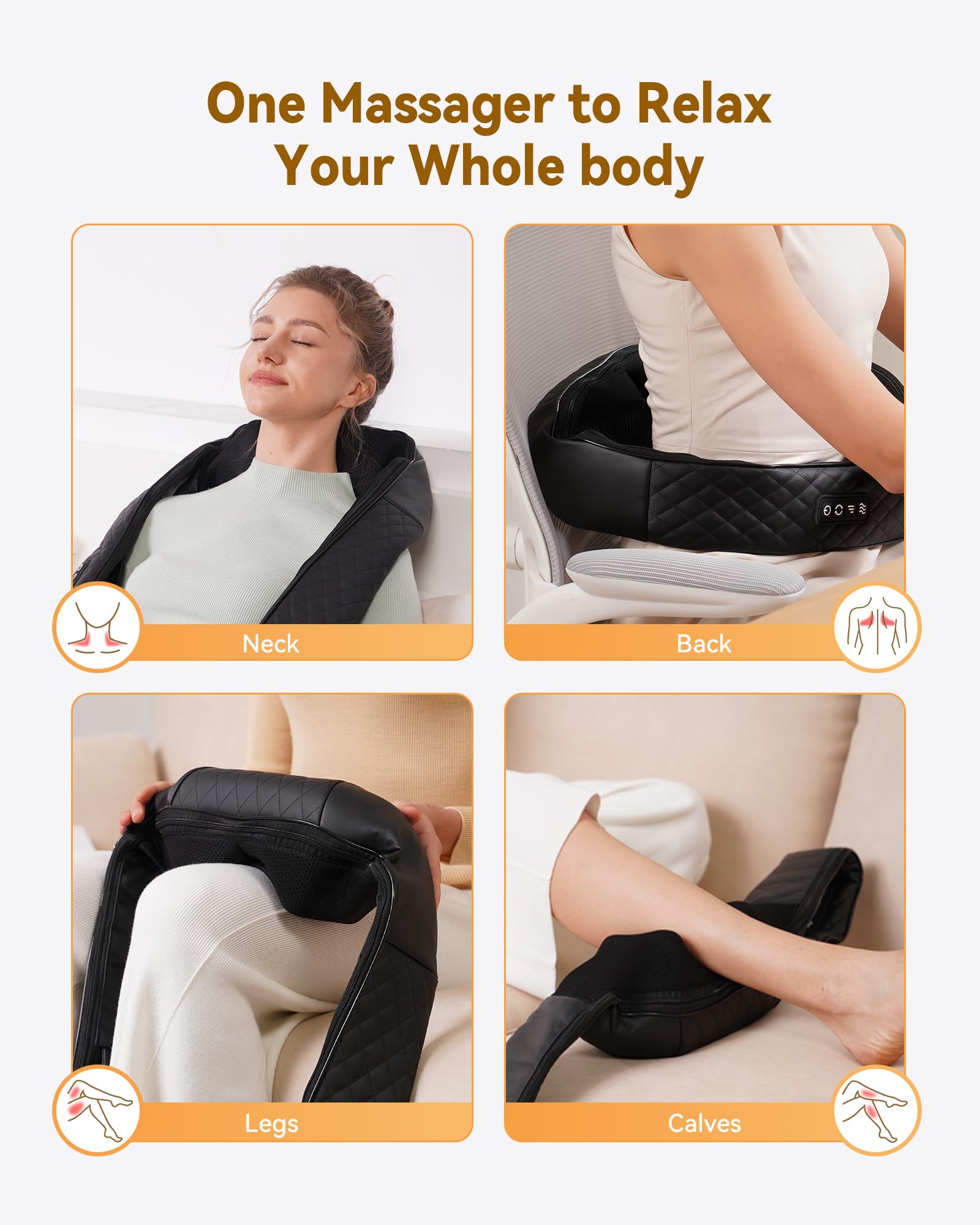 Includes AC and car adapters for on-the-go massages.