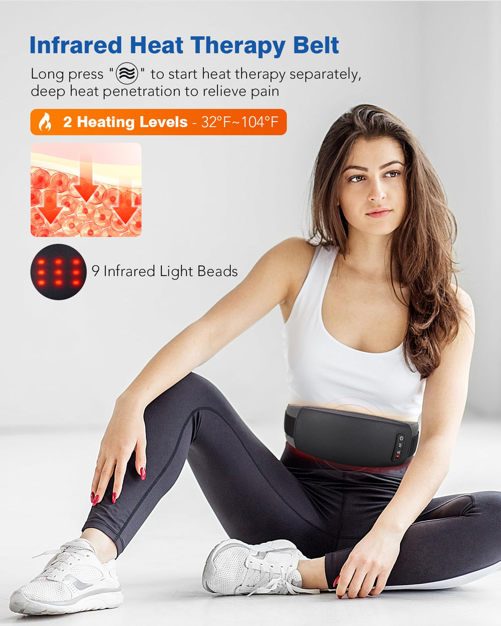 KNQZE belt offers 3 vibration modes to ease stiffness and promote comfortable sessions.