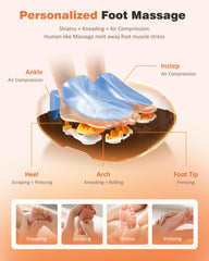 KNQZE deep kneading and air squeeze target arches and soles for relaxation.