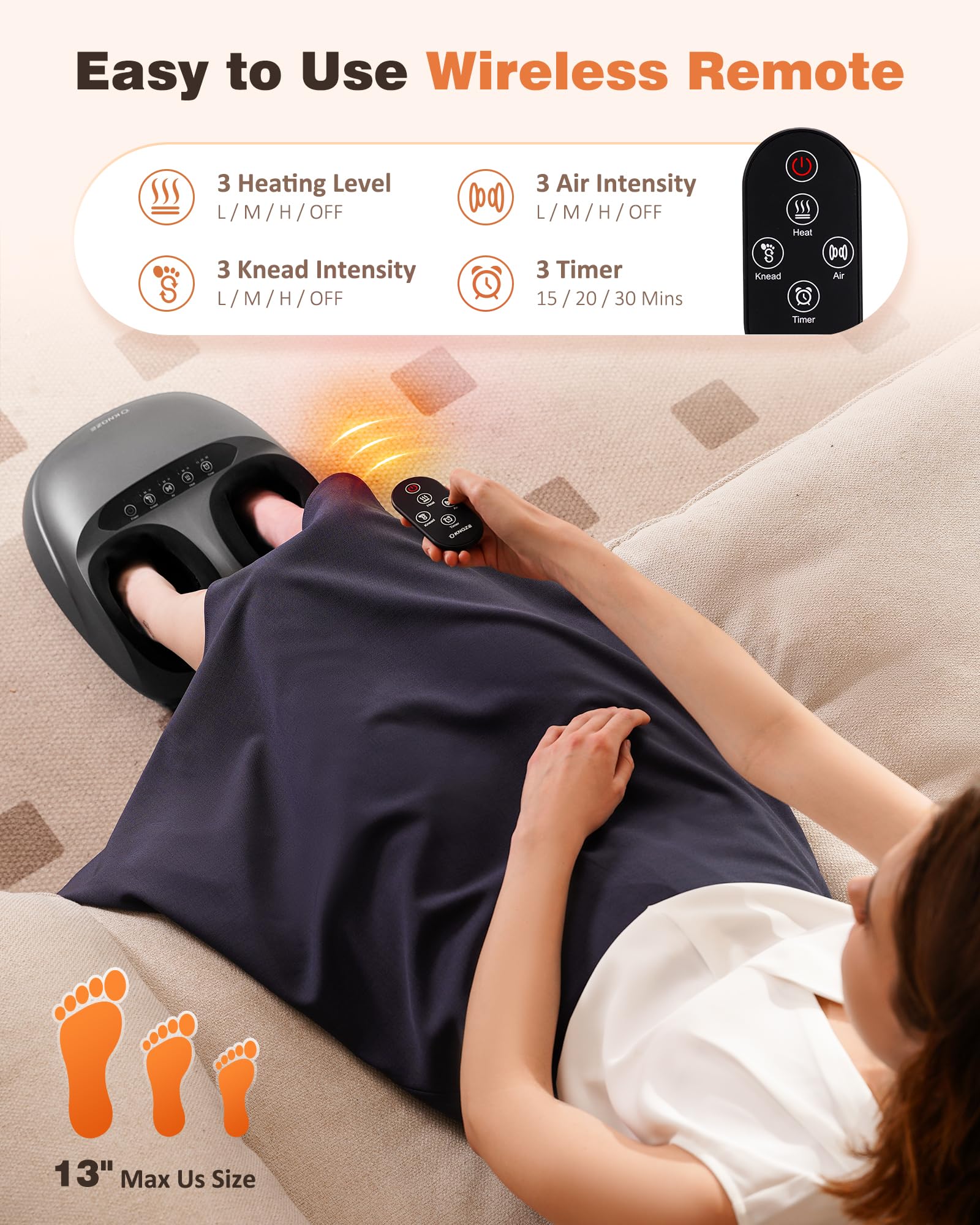 KNQZE foot massager heat levels soothe tired feet