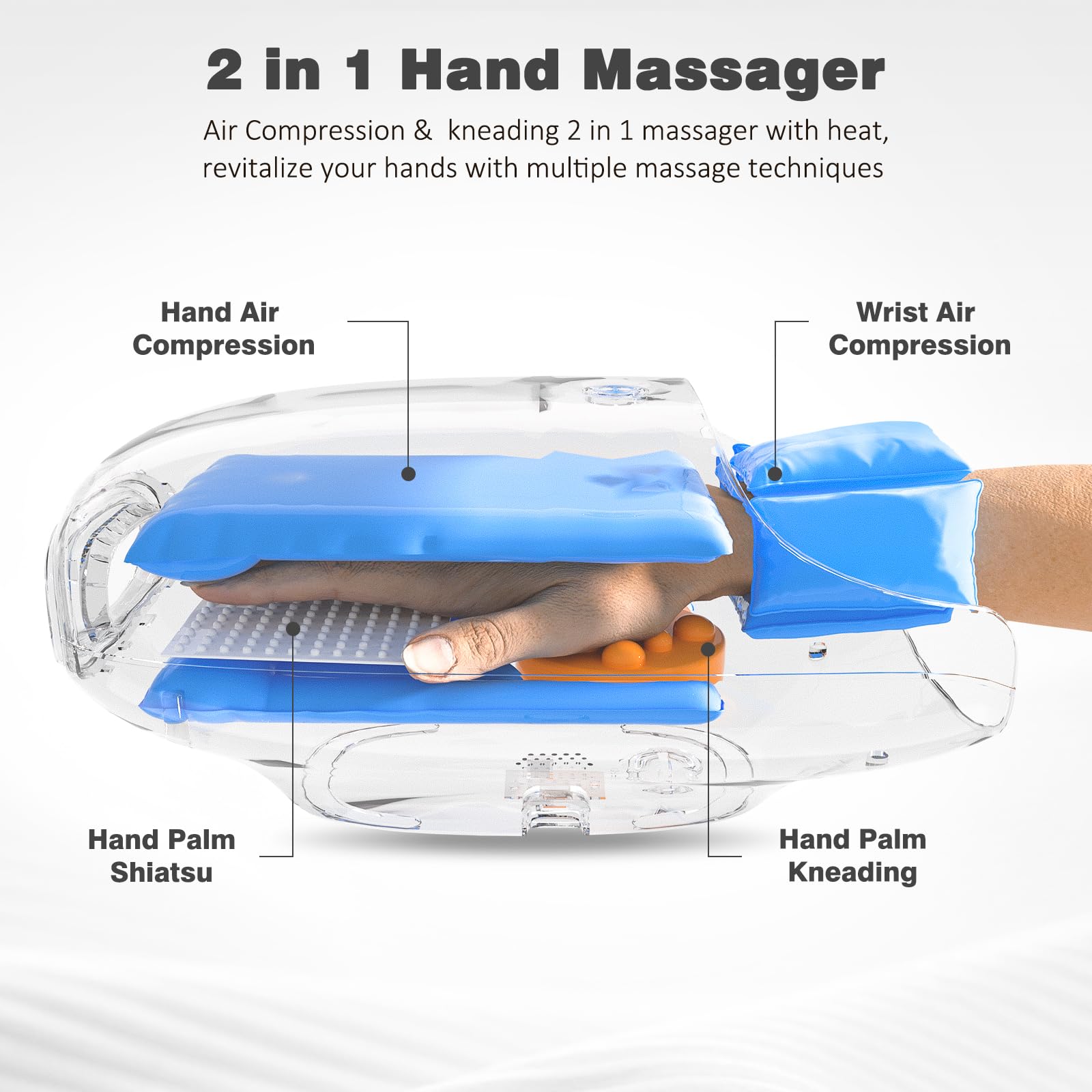 KNQZE hand massager touchscreen panel enabling quick personalized sessions